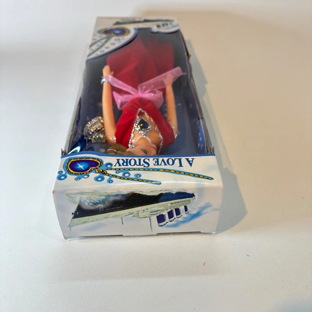 A Love Story Titanic Inspired Fashion Doll Red Gown Heart Necklace Fat Cat Toys